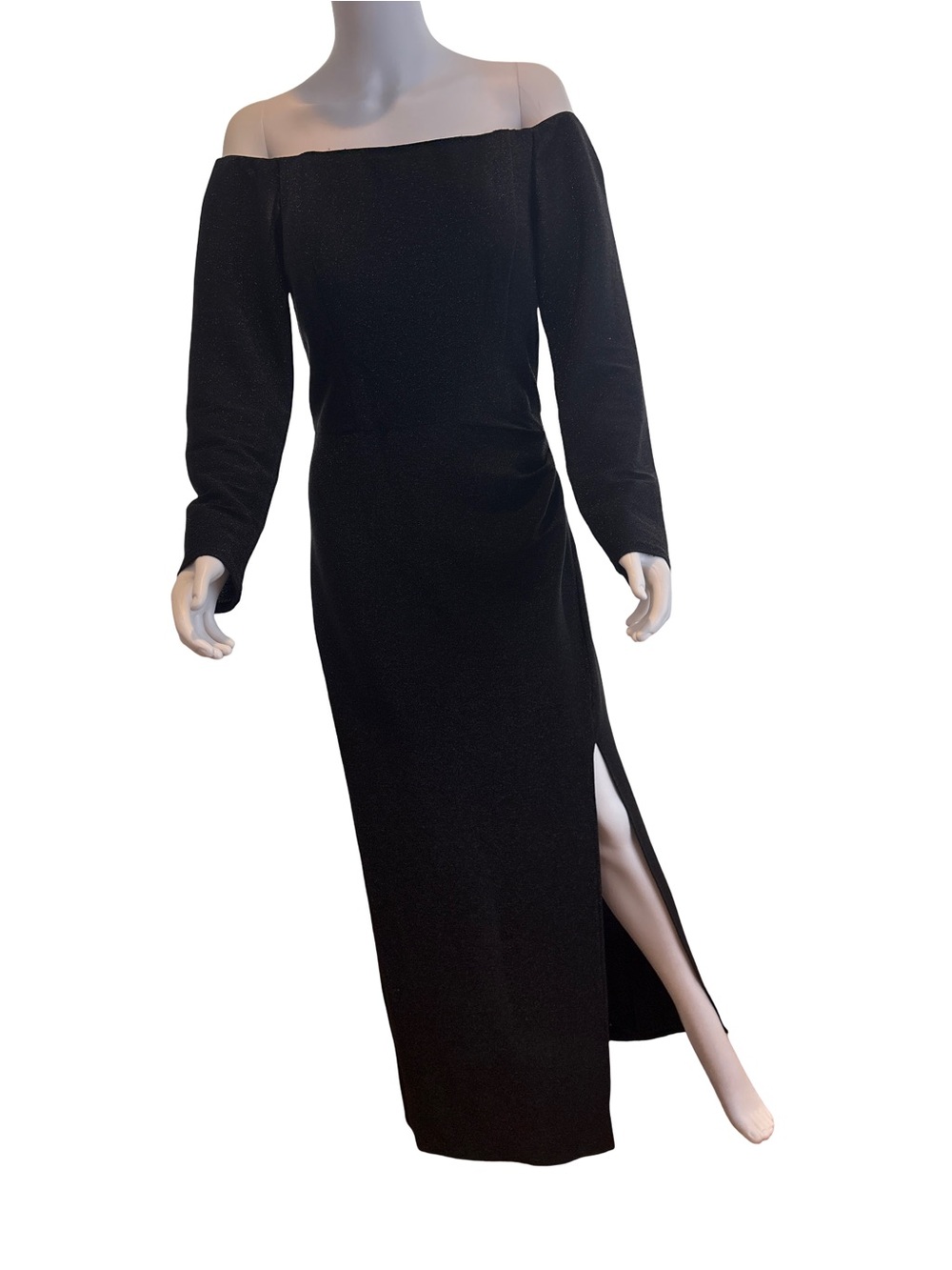 Alex Evenings Black Off-Shoulder Maxi Dress with Side Slit